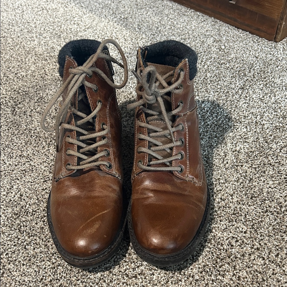 Franco Fortini Brown Leather Lace-Up Boots with Black Collar